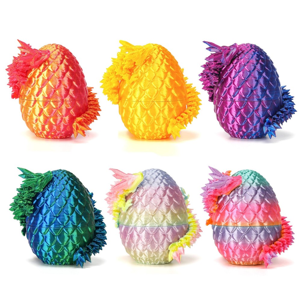 6PCS Mini 3D Printed Dragon Dinosaur Egg, Prefilled Easter Small, Multicolor