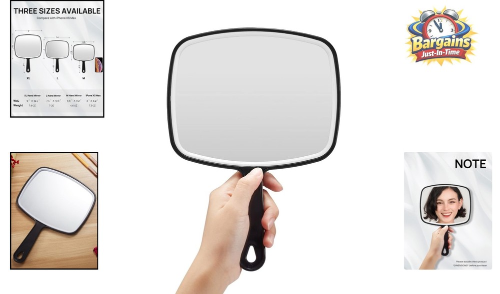 Foldable Hand Mirror - Black Classic Design with No Distortion, Includes Comb