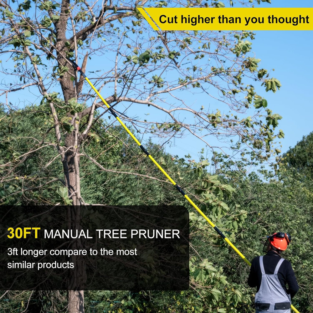 30 FT Extendable Manual Pole Saw for Easy Tree Trimming and Pruning