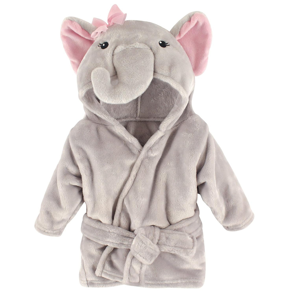 Unisex Baby Plush Animal Face Bathrobe, Pretty Elephant, 0-9 Months