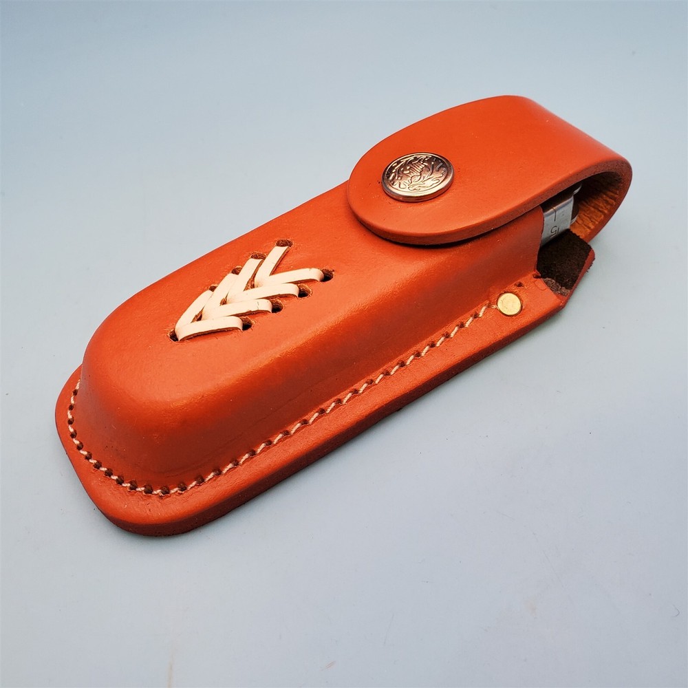 Multi-Tool Belt Sheath 4.5” Tools or Knives Laced Tan Leather Fits Supertool