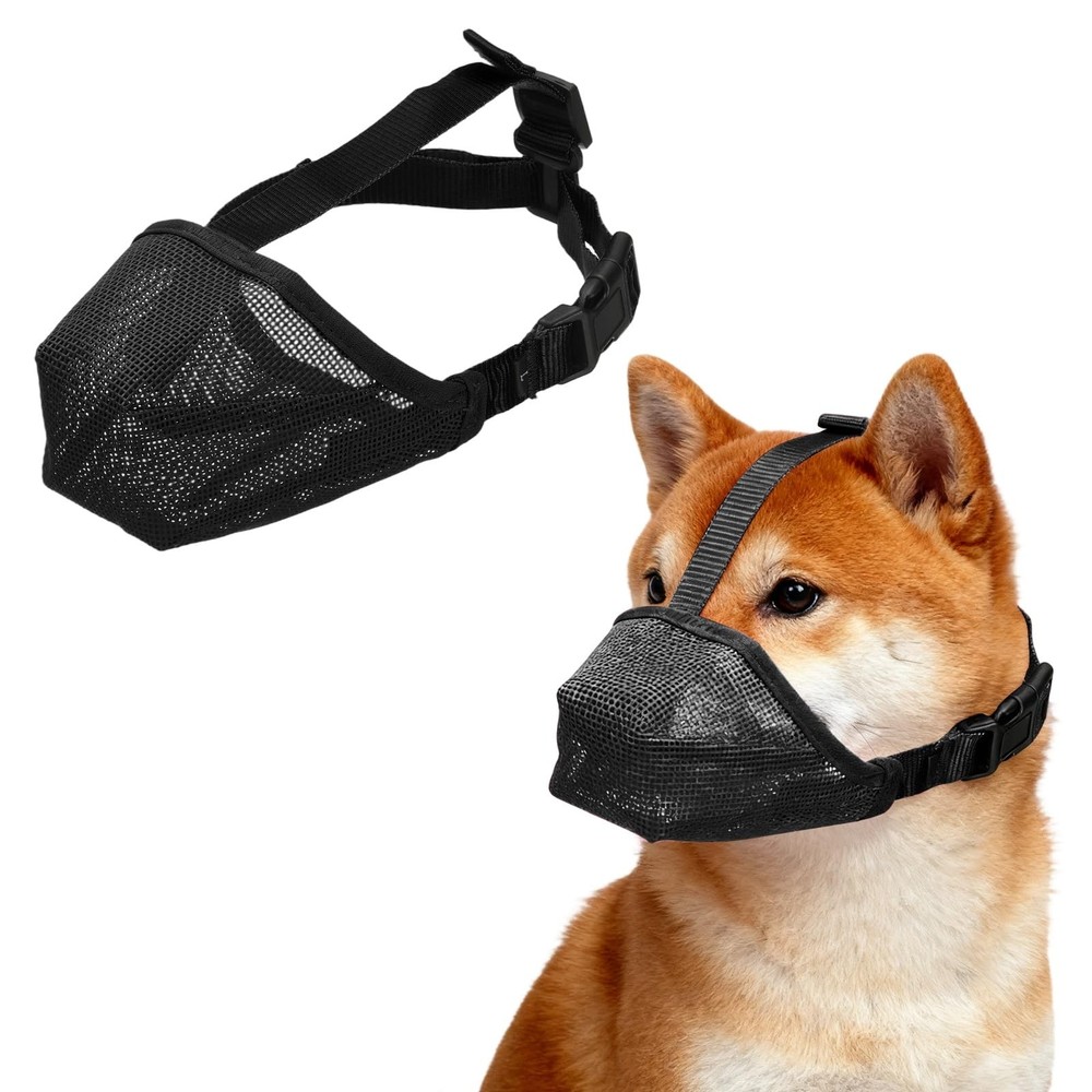 Dog Muzzle, Soft Mesh Muzzle Adjustable Covered Mouth Guard Breathable, (Blac...