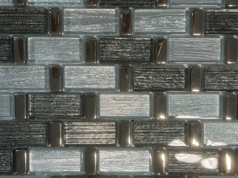 NY29 Silver/Gray Glass Rectangle Mosaic Tile Kitchen Bathroom Backsplash 7 sheet