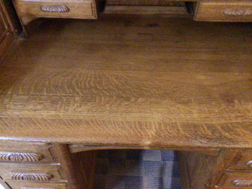 Antique Oak Roll top S Curve Desk Raised Panel Sides