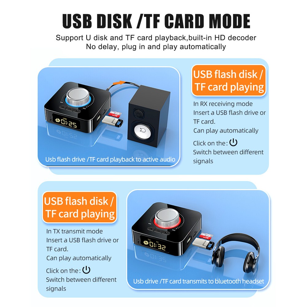LED Digital Bluetooth 5.0 Receiver Transmitter Stereo AUX RCA USB Audio Adapter