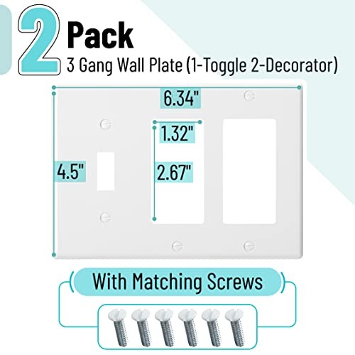Bates Combination Wall Plate, 2 Pack, Single Toggle/Double Decorator White