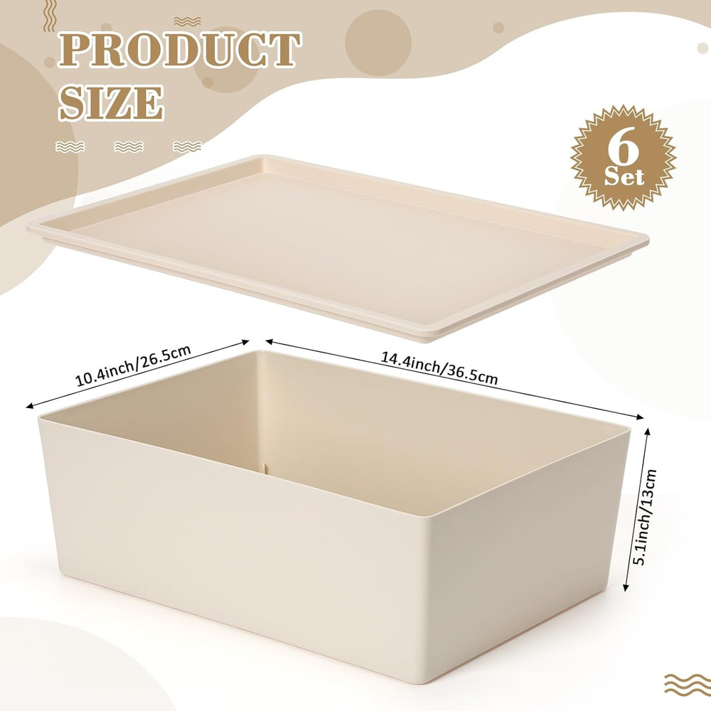 6 Pcs Plastic Storage Bins with Lids Stackable Storage Containers Durable Box Ba