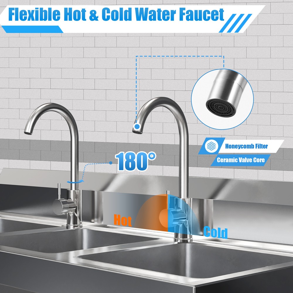 Commercial Stainless Steel 3-Compartment Sink for Efficient Kitchen Cleaning