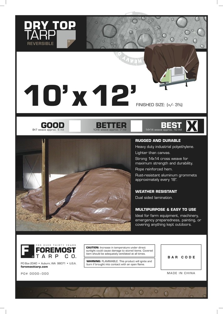 10x12 Multi-Purpose Silver/Brown Heavy Duty Poly Tarp (10'x12')