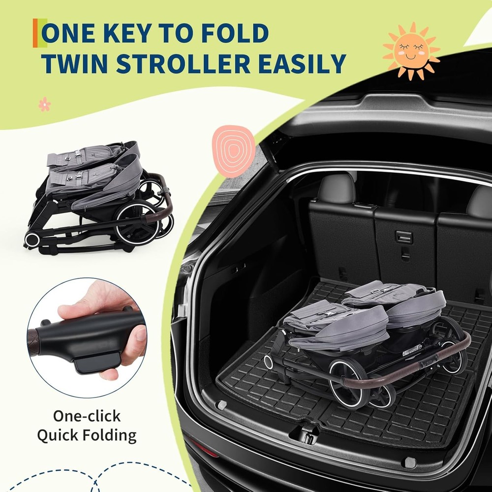 Side by Side Double Stroller Lightweight Compact Foldable Baby Travel Stroller