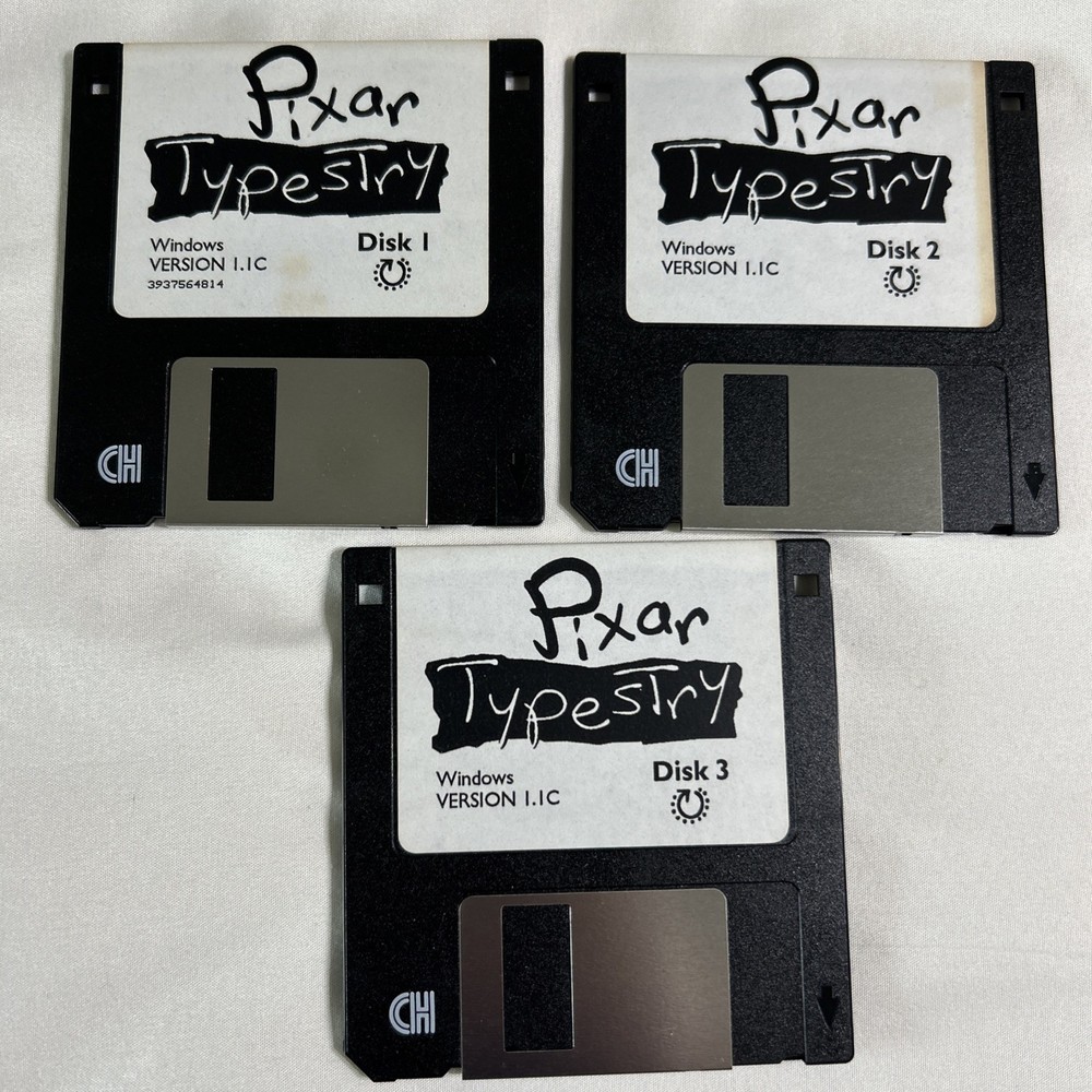 Pixar Typestry 1.1C for Windows 3‑Disk Set 1993 3D Text Effects Software Vintage