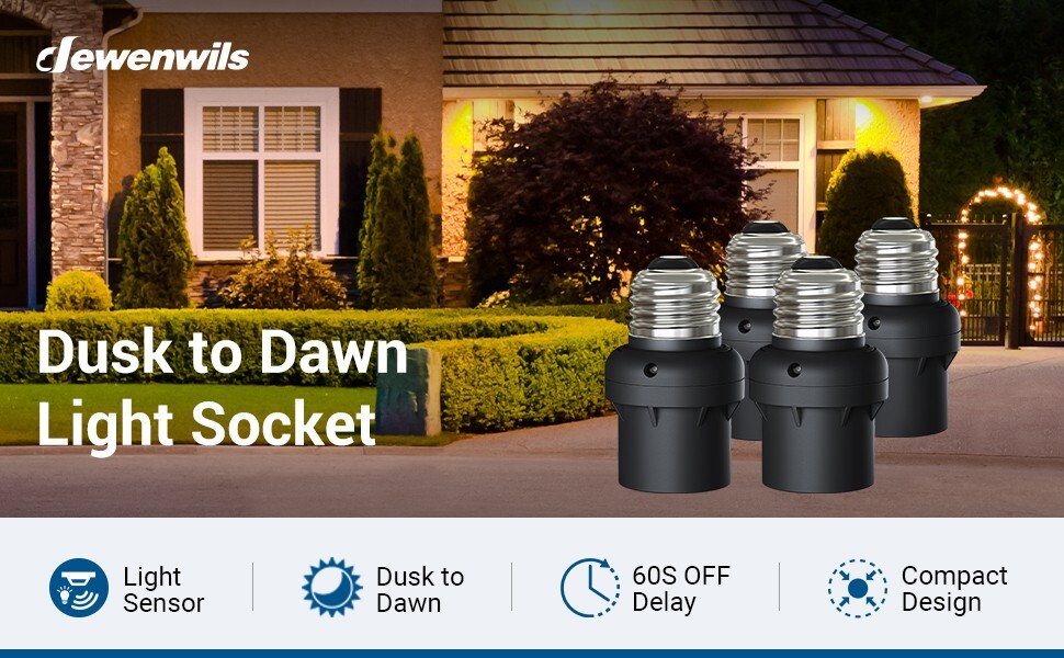 DEWENWILS 4 Pack Automatic Dusk to Dawn Light Bulb Sockets, Light Socket Indoor