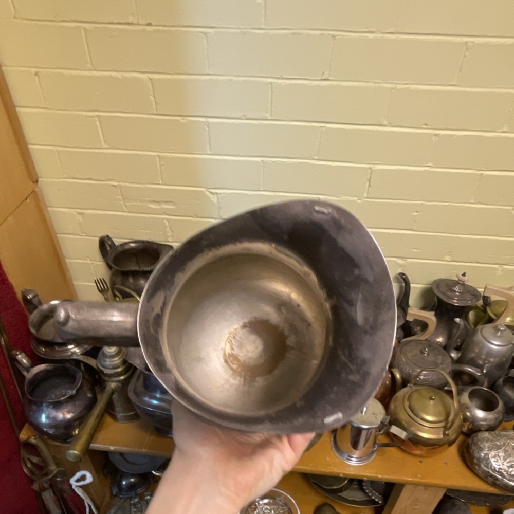 Antique Silverplate Footed Pitcher with Ornate Handle and Decorative Base