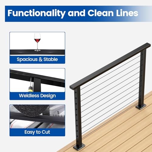 Black Cable Railing Handrail Rectangular Stainless Steel Handrail 4FT 1 Pack