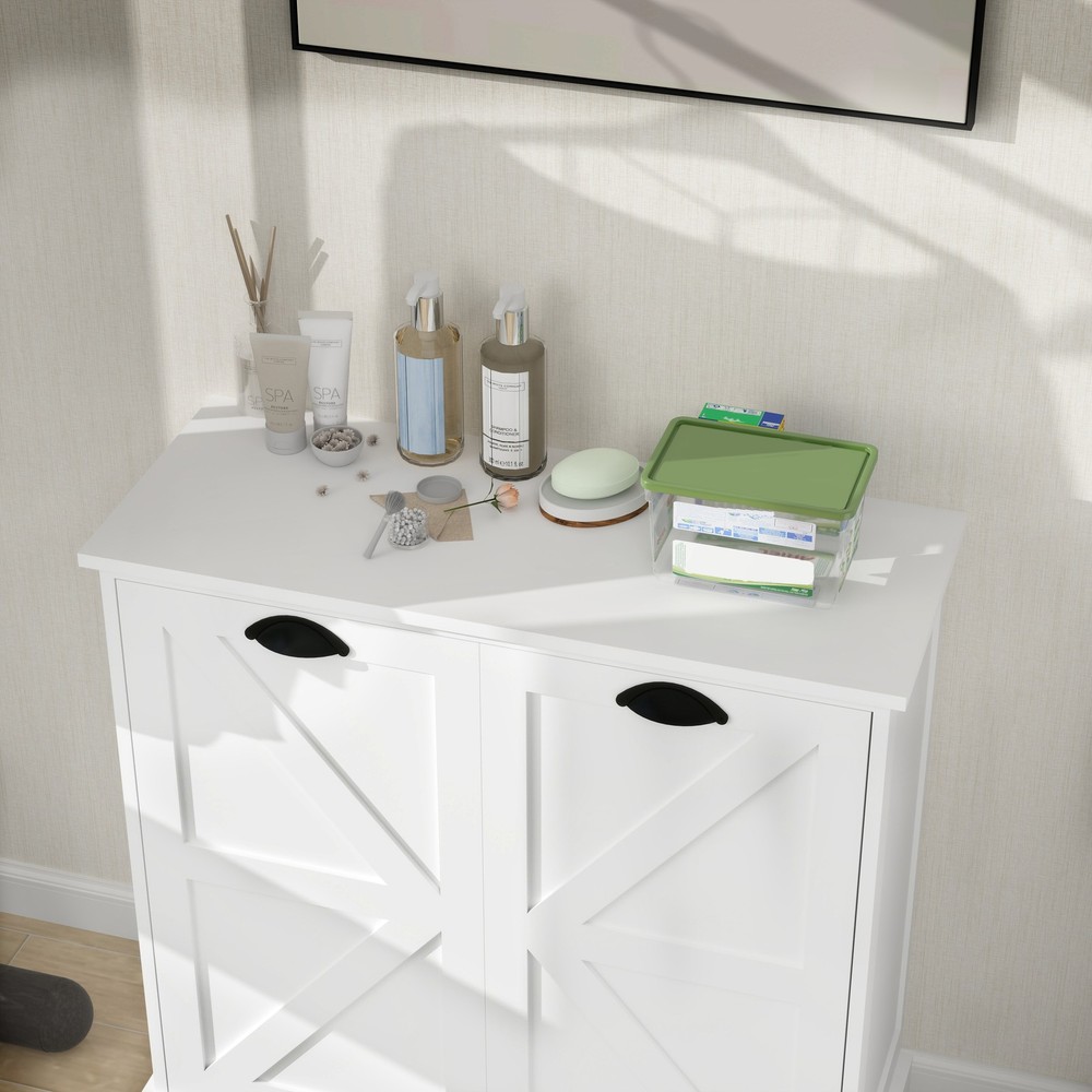 Two-Compartment Tilt-Out Laundry Sorter Cabinet-White