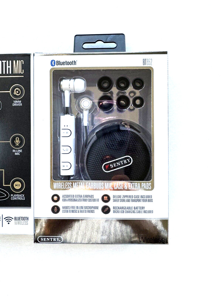 EVO Wireless Bluetooth Earbuds w/Mic - White Includes zippered case, extra pads