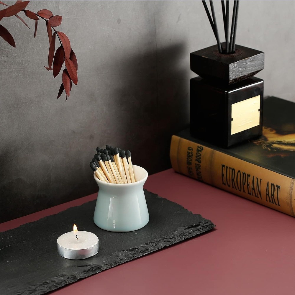 Exquisite 2 Pack Ceramic Match Boxes with Replacement Strikers - Cute Home Decor