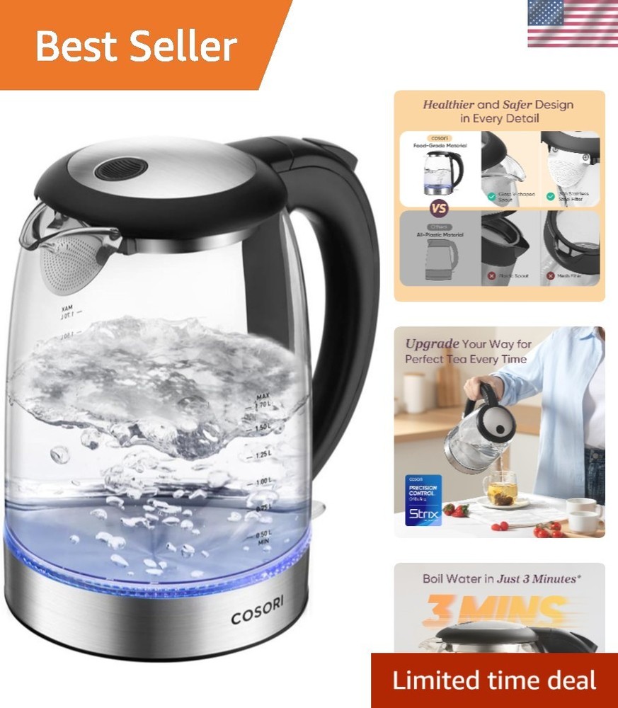 Electric Kettle, No Plastic Filter & Spout, 1.8Qt Tea Kettle & Hot Water Boil...