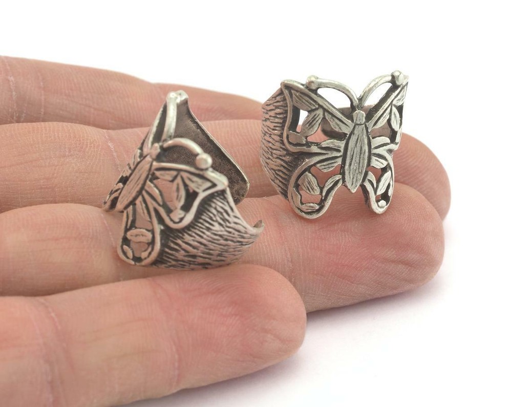 Ring Butterfly Adjustable Ring Antique Silver Plated brass 7US Animals