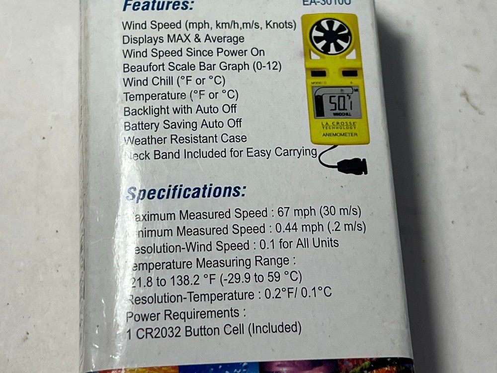 La Crosse Technology Anemometer with LCD Display Handheld EA-3010U EUC