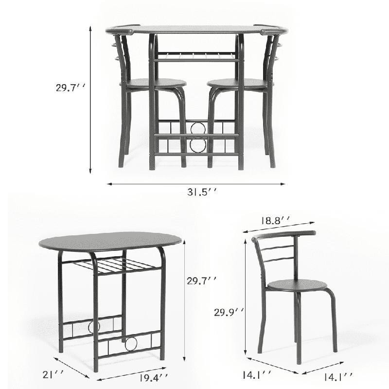 3 Piece Dining Set Space Saving Table Chairs Kitchen Breakfast Indoor Use
