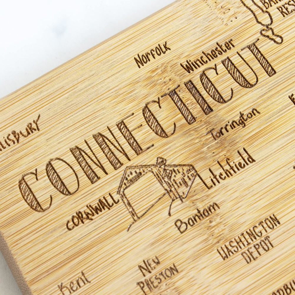 Destination Connecticut State Shaped Serving and Cutting Board, Includes Hang...