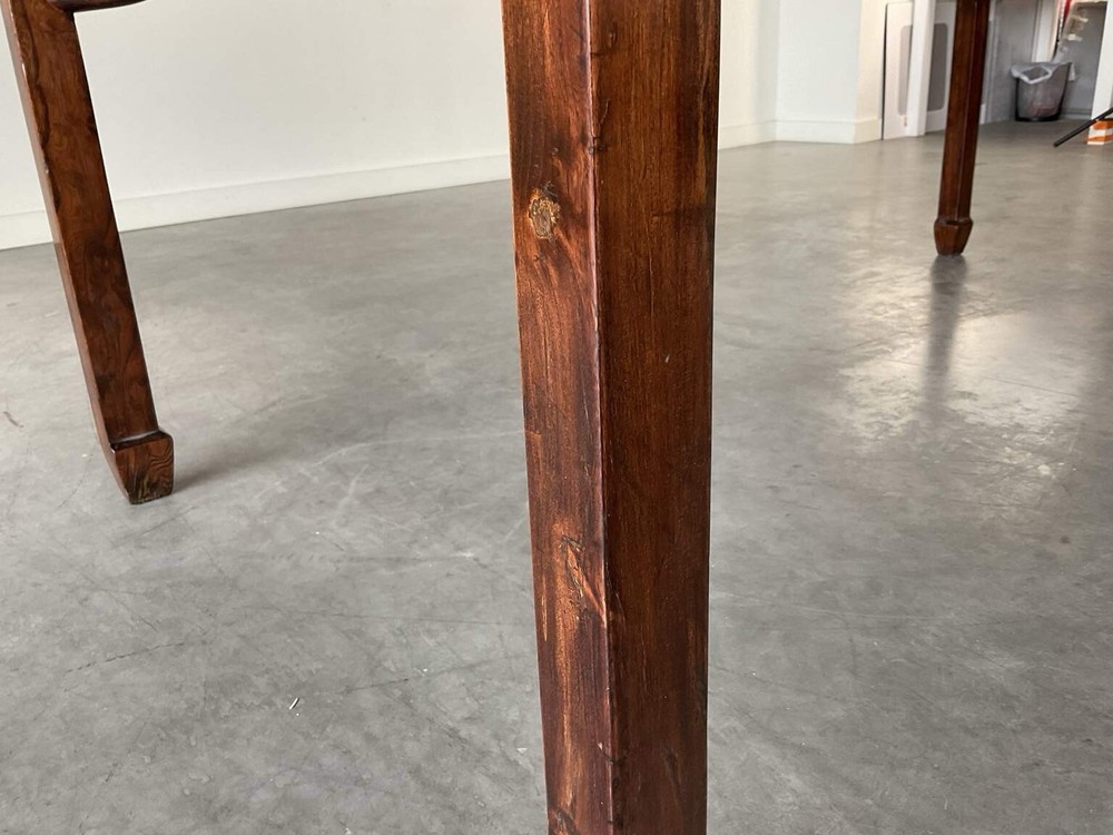 Antique Wood Dinning Table With Beveled Glass Tabletop