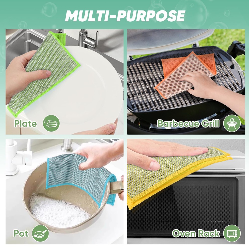 Multipurpose Wire Dishwashing Rag 12 Pcs, Upgraded Double-Layer Non-Scratch W...