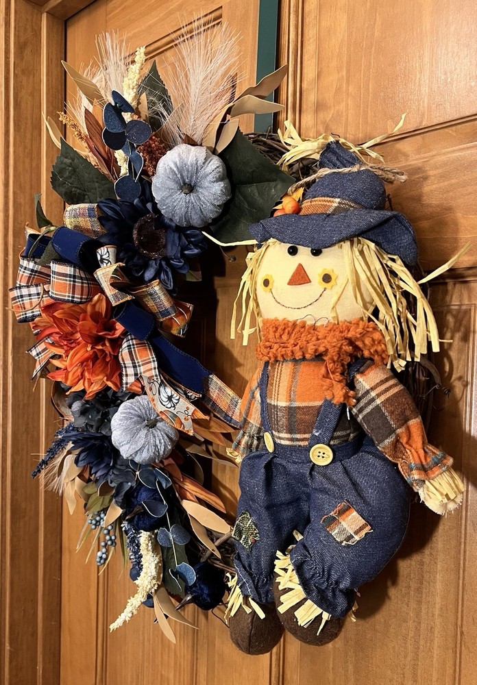 Handmade Scarecrow Fall Grapevine Wreath