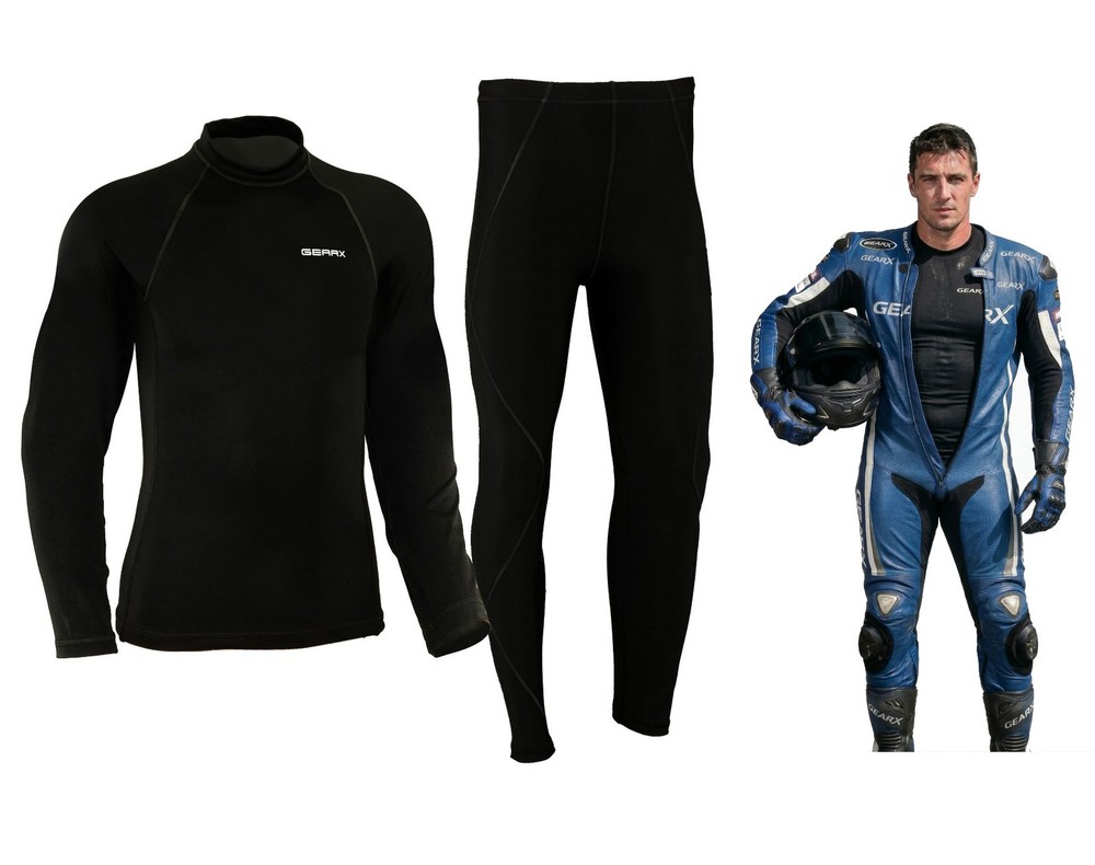 GearX Motorcycle Compression Under Suit Rash Guard Dry Baselayer Black