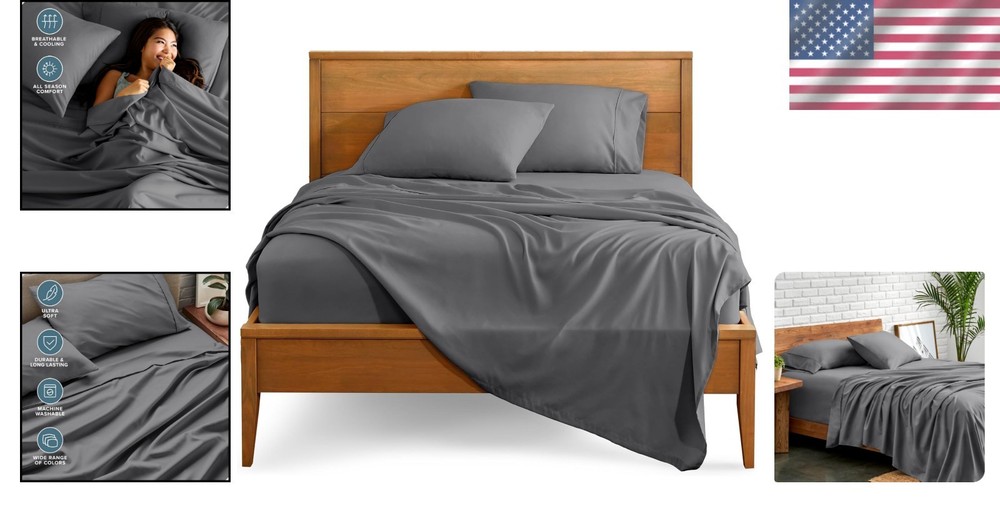 Lavish 1800 Thread Count Queen Microfiber Sheet Set - Ultra-Soft Luxury Grey