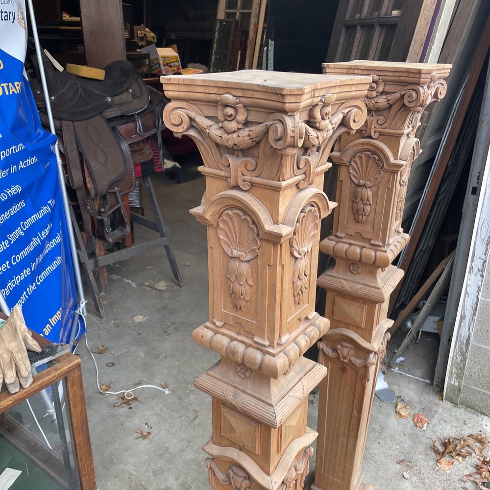 Bova 77 Pair Antiques Carved Stripped newell posts 55 x 8“ square base