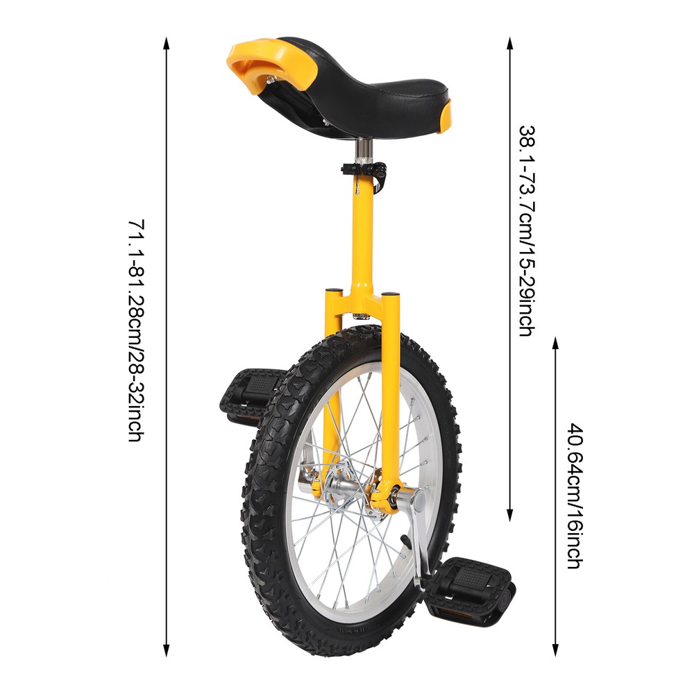 16'' Unicycle Adjustable Seat Balance Exercise Training Wheel Unicycle 110lbs