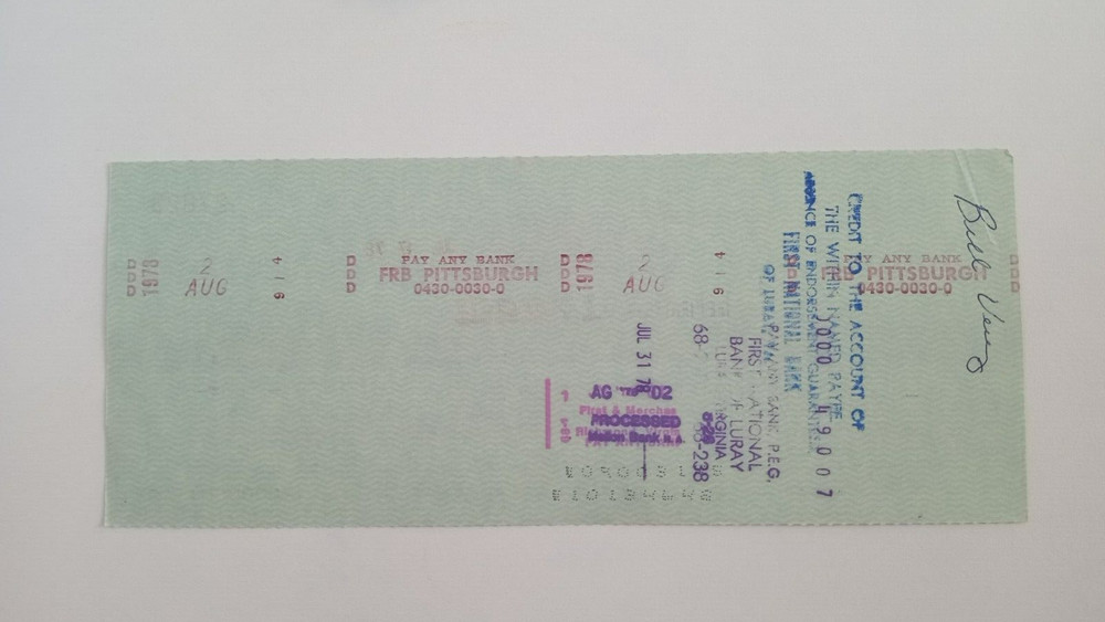 Bill Veney: 1978 Pittsburgh Pirates Expense Check