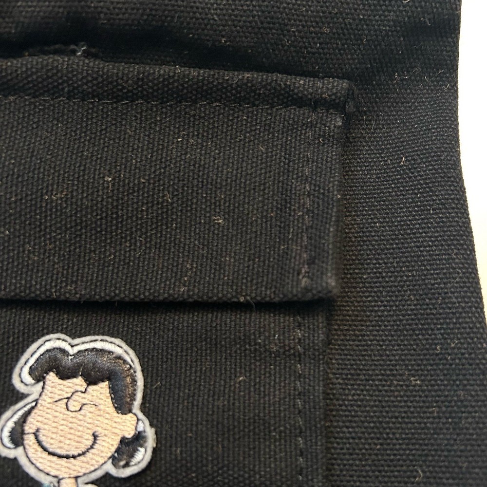 Peanuts Charlie Brown Lucy Black Canvas Drawstring Backpack Blue Patch Pocket