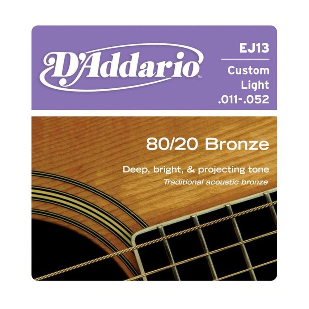 D'Addario EJ13 80/20 Bronze Custom Light Acoustic Guitar Strings 11-52