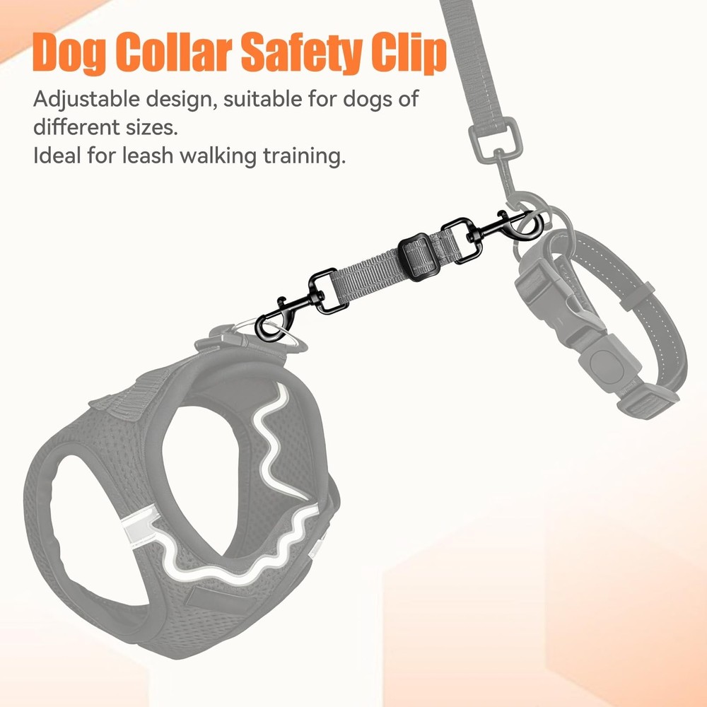 Dog Collar Safety Clip, Adjustable Backup Safety Strap, Double-Ended Leash Co...