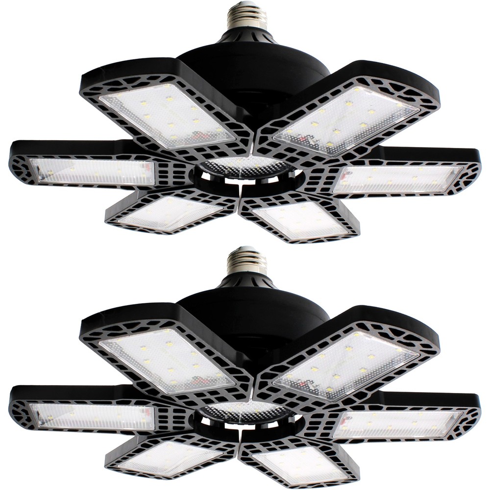 2 Pack Garage Light 200W 8000 Lumen w 6 Adjustable Panels E26/E27 Screw-in LED