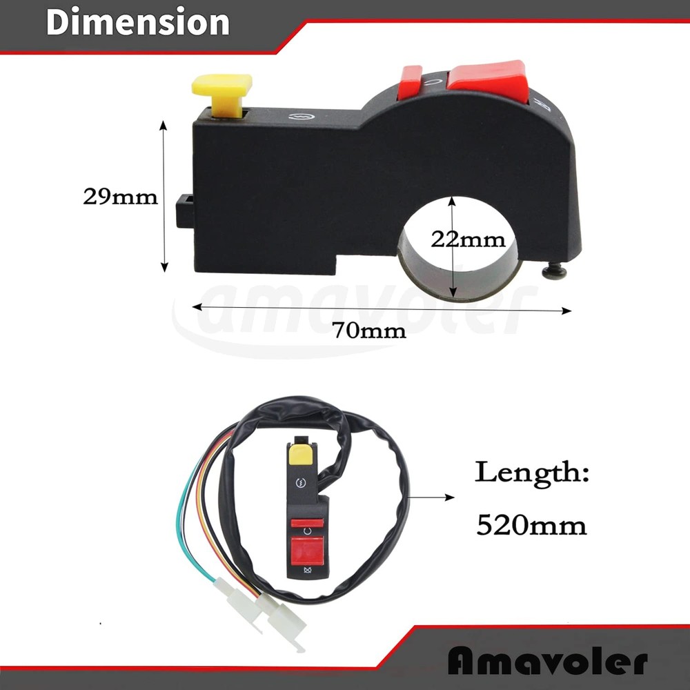 7/8" 22mm Handlebar Switch Start/Kill Button with Ignition Switch Replacement