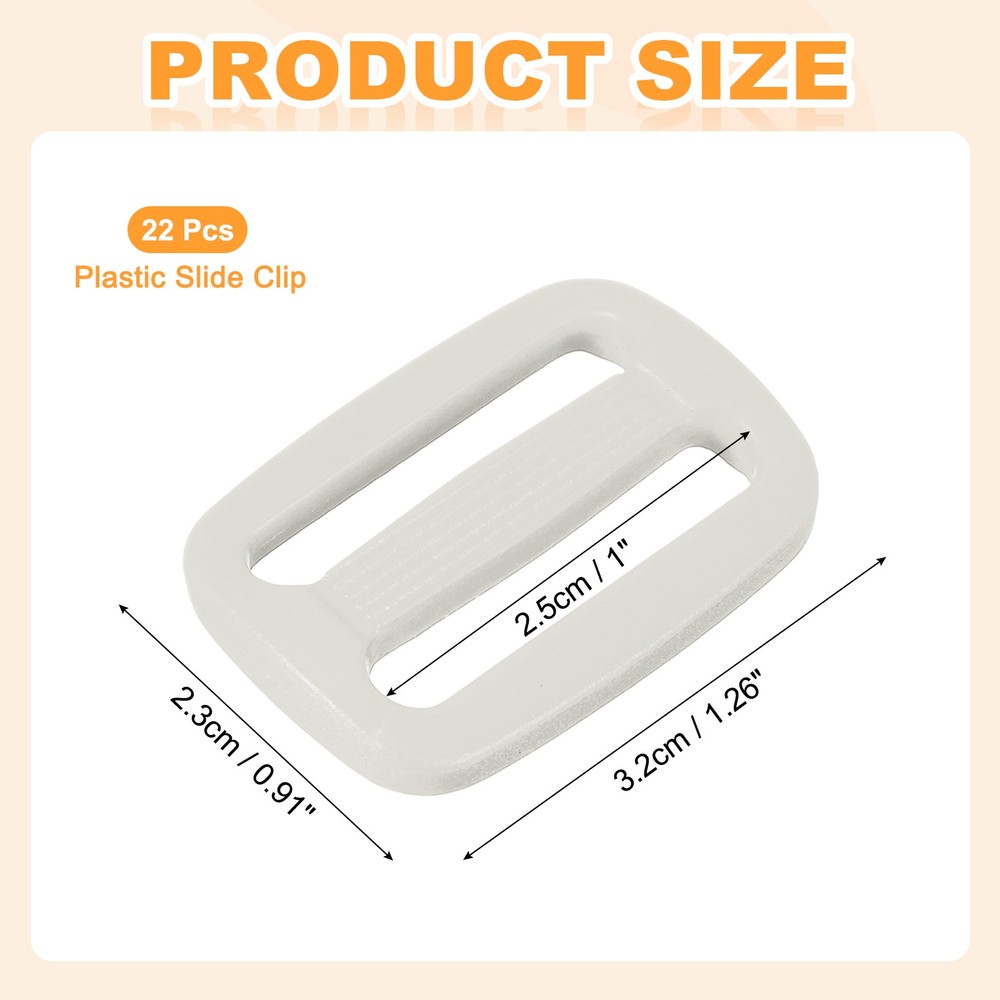22 Pcs Tri-Glide Slider, 1 Inch Triglides Slider Buckle for Backpack, White