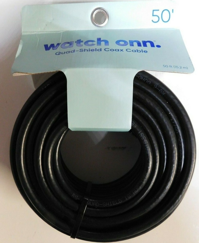 onn Quadshield Coax Cable 50ft Black