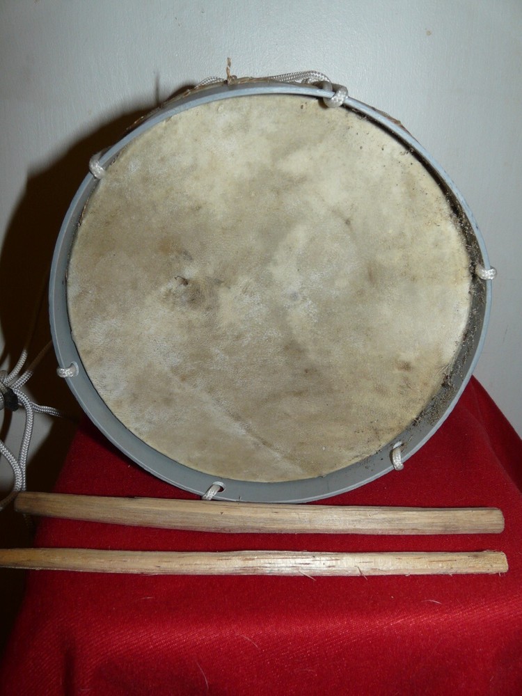YAGUA PERU AMAZON INDIAN DRUM WITH GOURD RATTLE