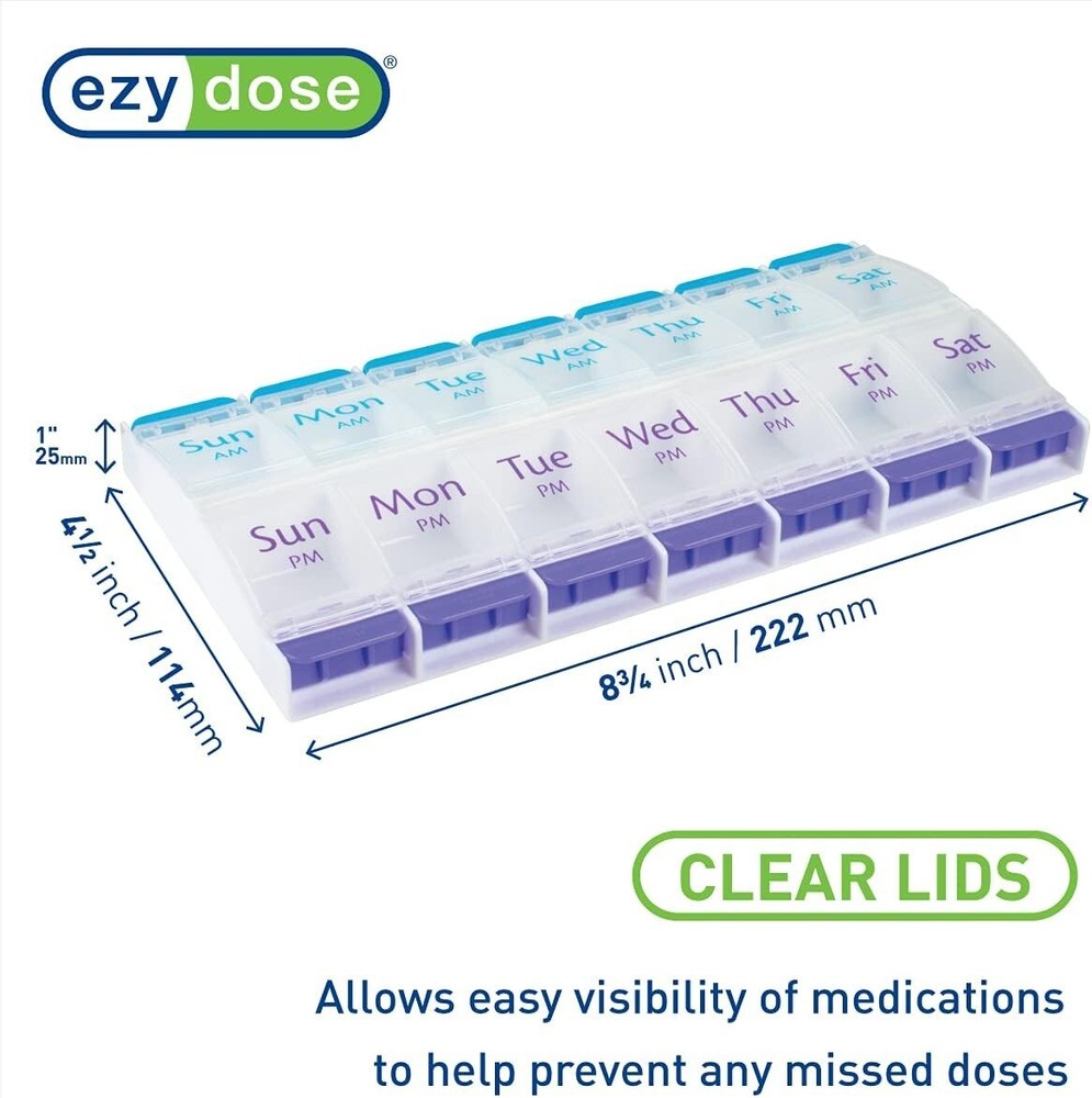 Weekly Pill Planner Organizer XL Easy Use AM/PM with Push Button 7 Day