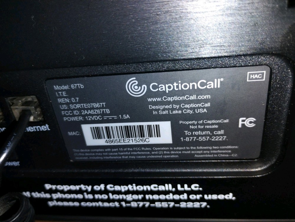 Caption Call 67Tb Hearing Impaired Amplified Touchscreen Captioned Phone, TESTED
