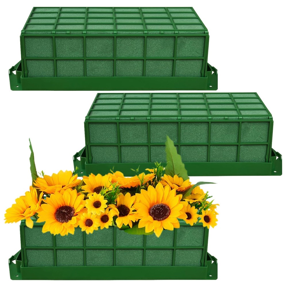 3 Pcs Green Rectangular Floral Foam Cage, Holds Fresh or Artificial Flowers, ...