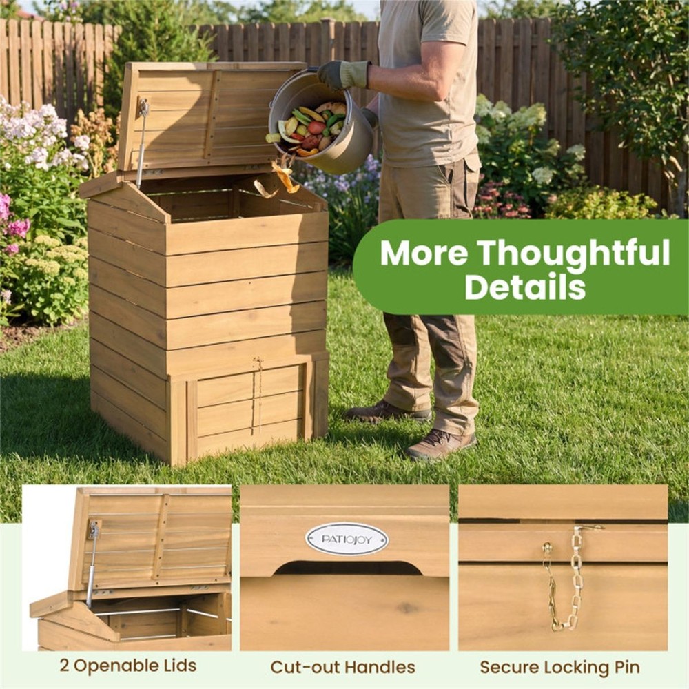 33' Tall Solid Wood Composter with Easy Top & Bottom Access, Decorative Compost