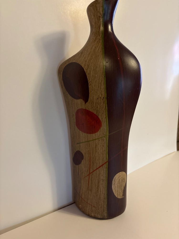 MCM wood look abstract design ceramic 14" vase