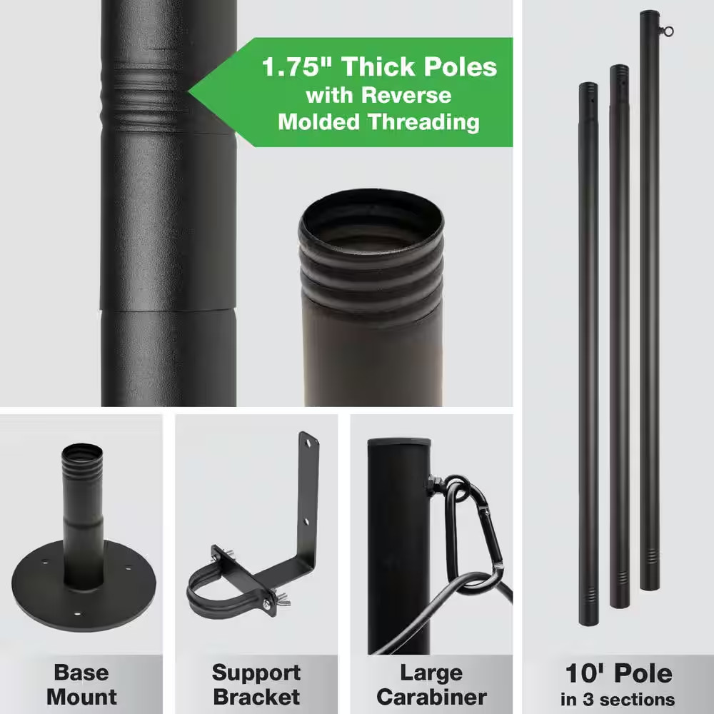 Four 10 Ft. Premium String Light Poles for Deck/Concrete, Black