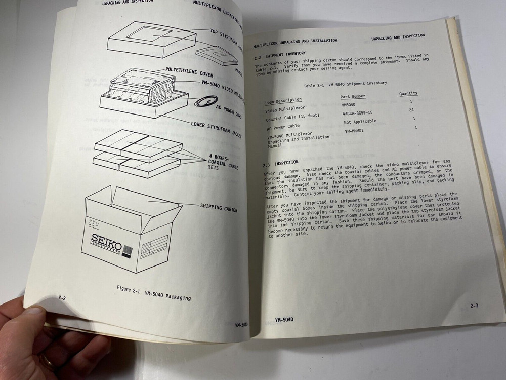 Seiko VM 5040 Unpacking instructions Booklet Manual Users Guide Multiplexor