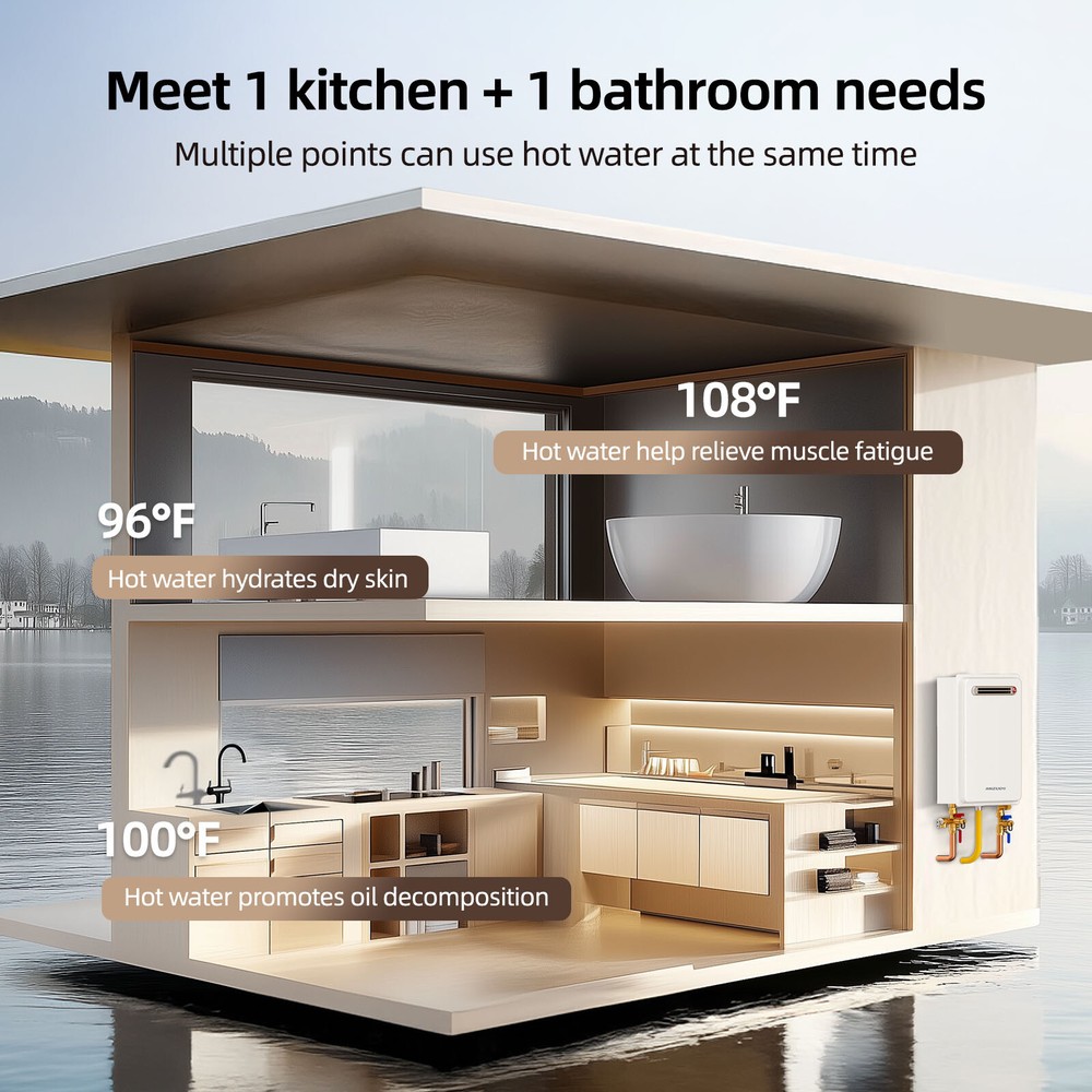 Tankless Water Heater Outdoor 120,000 BTU Max 5.1GPM Propane LP Gas On-Demand